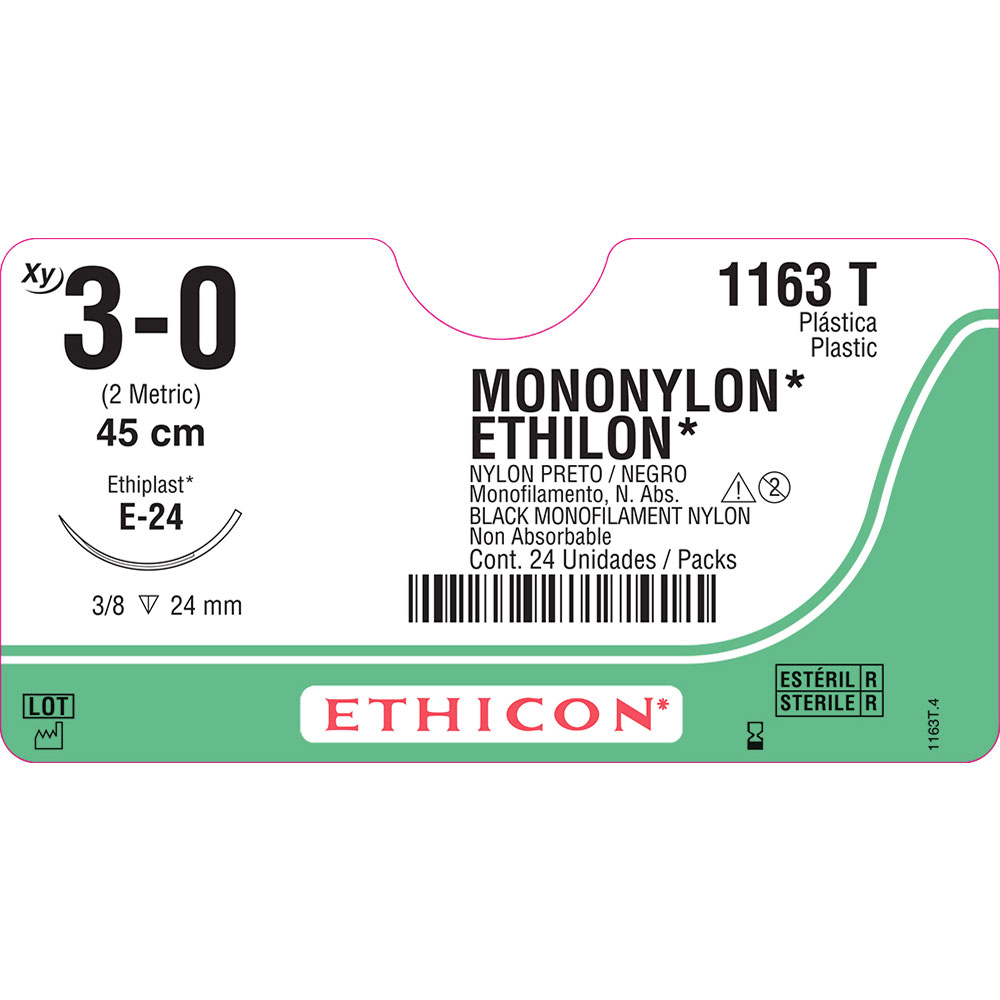 1163T | Fio de sutura MONONYLON Preto 45cm 3-0 Ag. 24 mm 3/8