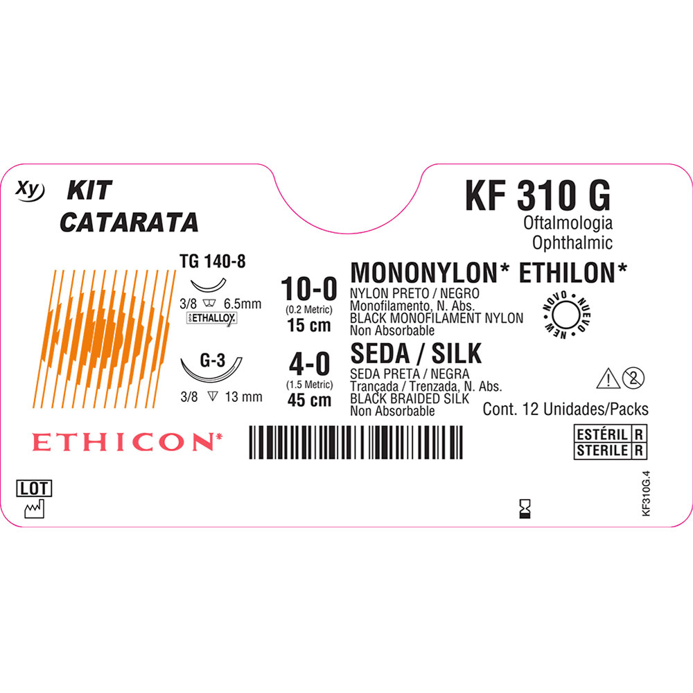 KF310G | Kit Catarata com MONONYLON Preto 15cm 10-0 Ag. 6,5 mm 3/8 + Seda Preta 45cm 4-0 Ag. 13mm 3/8