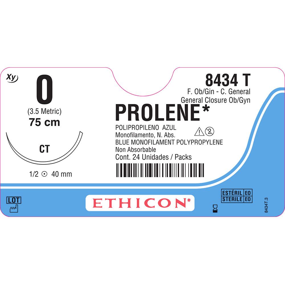 8434T | Fio de sutura Prolene Azul 75cm 0 Ag. 40 mm 1/2