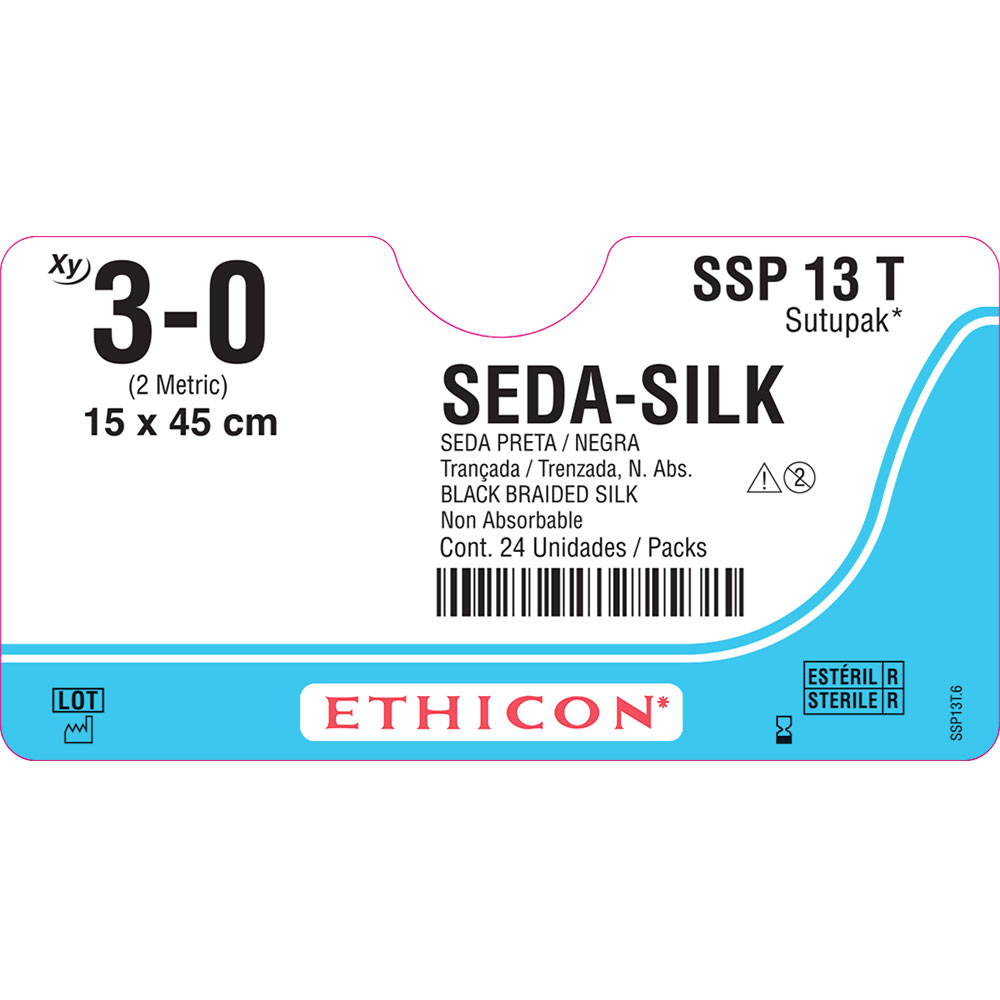 SSP13T | Fio de sutura Seda Preta Tranada (15)45cm 3-0 sem agulha