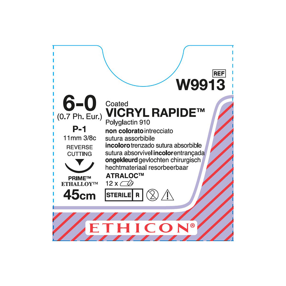 XCW9913 | Fio de sutura VICRYL Rapid Incolor 45cm 6-0 Ag. 11 mm 3/8