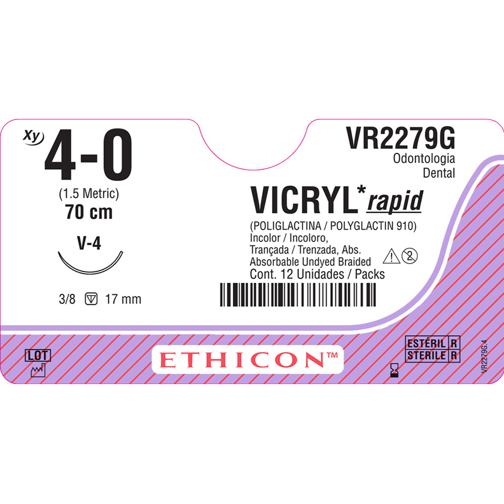 VR2279G | Fio de sutura VICRYL Rapid Incolor 75cm 4-0 Ag. 17 mm 3/8
