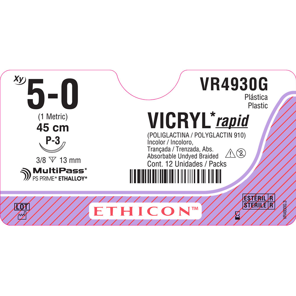 VR4930G | Fio de sutura VICRYL Rapid Incolor 45cm 5-0 Ag. 13 mm 3/8