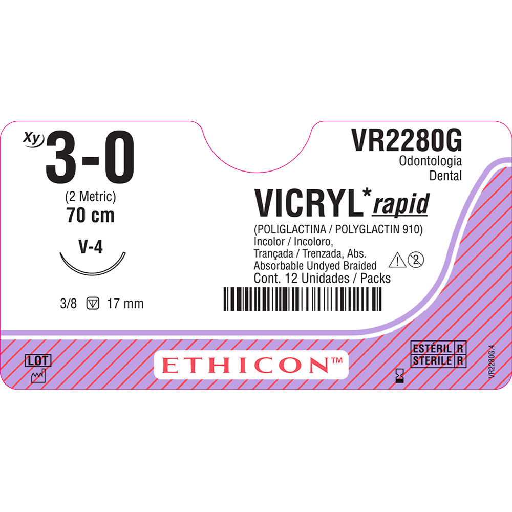 VR2280G | Fio de sutura VICRYL Rapid Incolor 75cm 3-0 Ag. 17 mm 3/8