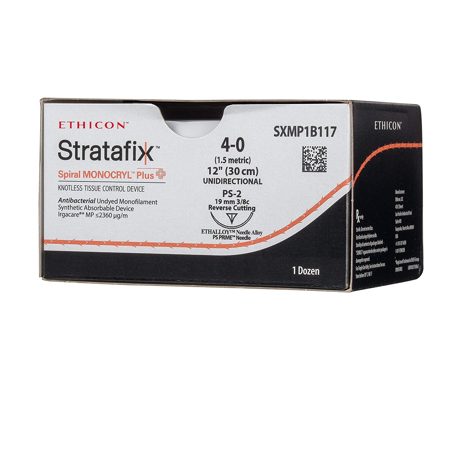 SXMP1B117 | Fio de Sutura Farpada Stratafix Spiral Uni Monocryl Plus 30cm 4-0 Ag. PS-2 PRM